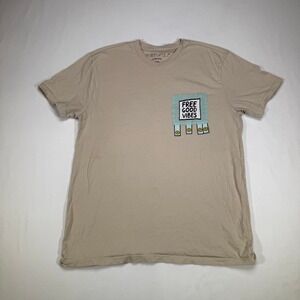 Vox Populi Graphic T-Shirt Crew Neck‎ Short Sleeve Beige Free Good Vibes Mens SM